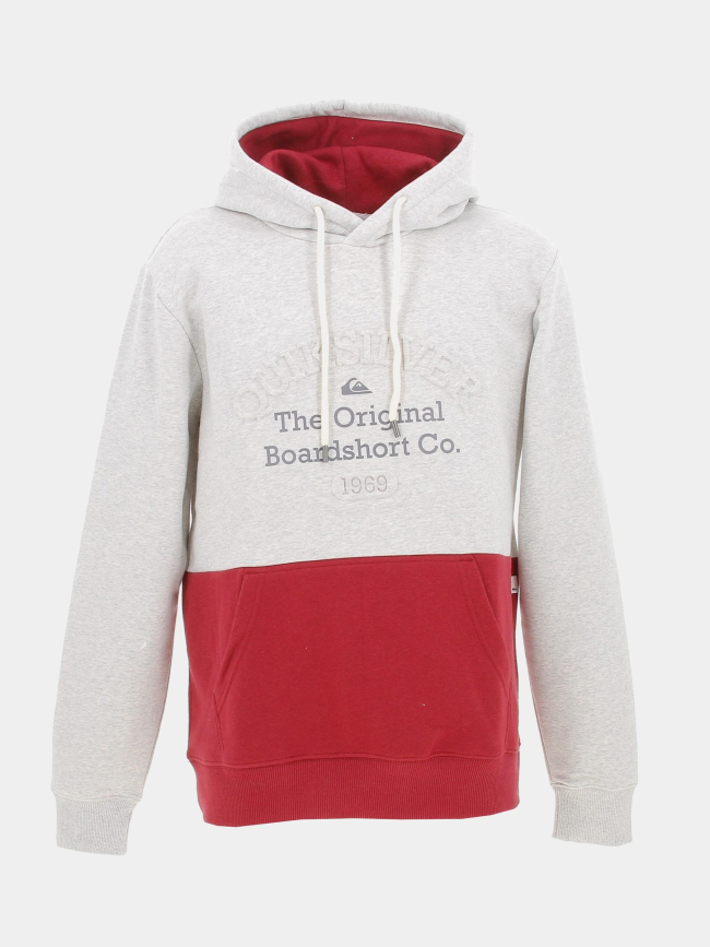 Sweat à capuche bicolore embossé gris rouge homme - Quiksilver