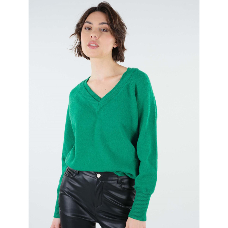 Pull double col v berilde vert femme - Deeluxe