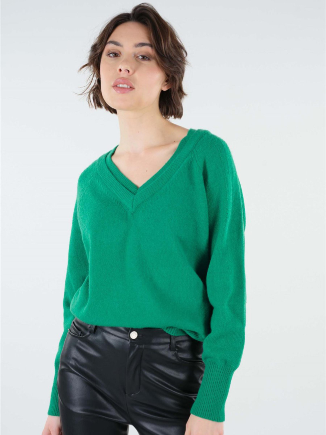 Pull double col v berilde vert femme - Deeluxe