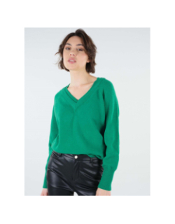 Pull double col v berilde vert femme - Deeluxe