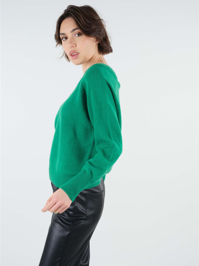 Pull double col v berilde vert femme - Deeluxe