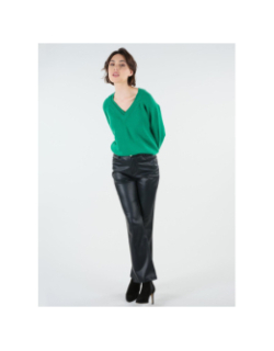 Pull double col v berilde vert femme - Deeluxe