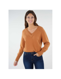 Pull double col v berilde camel femme - Deeluxe