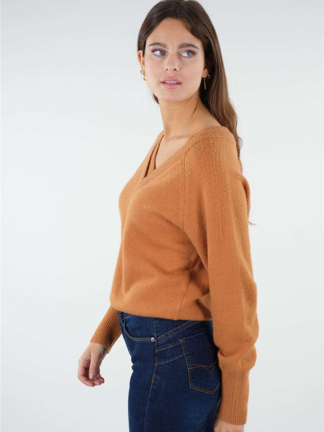 Pull double col v berilde camel femme - Deeluxe