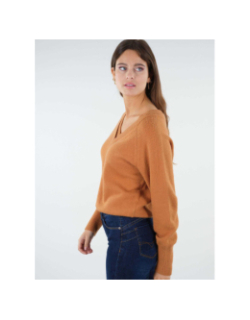 Pull double col v berilde camel femme - Deeluxe