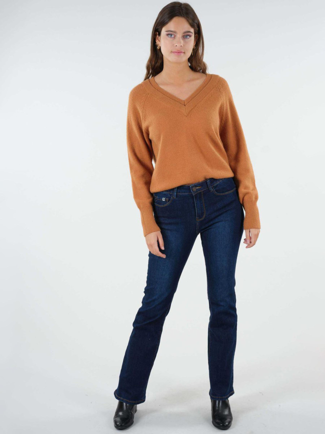 Pull double col v berilde camel femme - Deeluxe