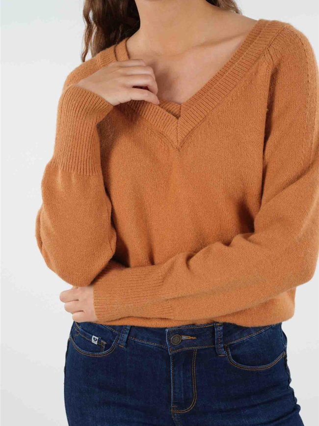 Pull double col v berilde camel femme - Deeluxe