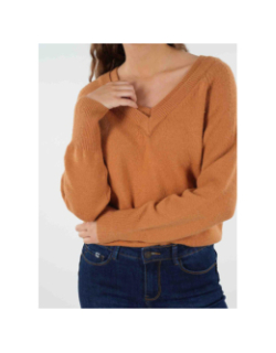 Pull double col v berilde camel femme - Deeluxe