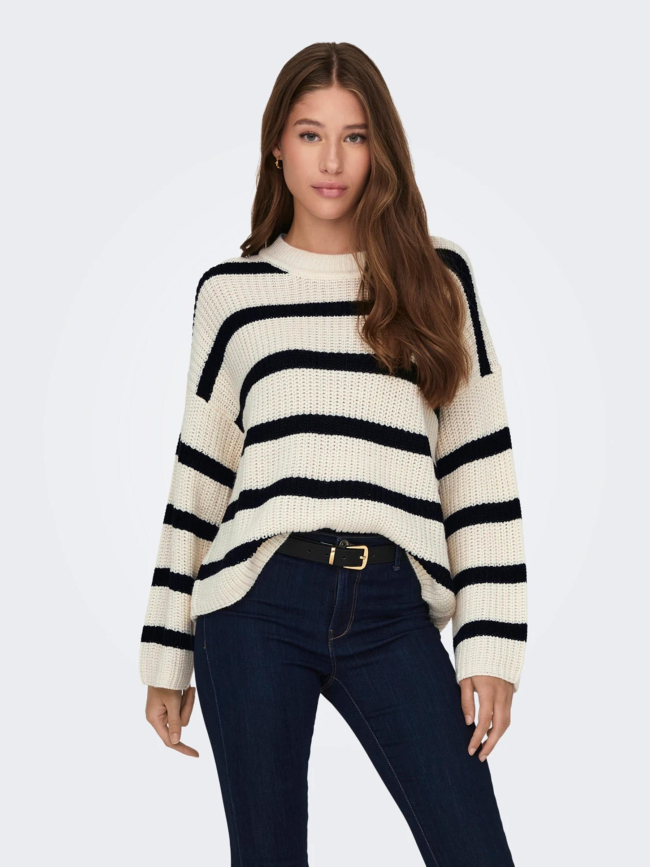 Pull rayé justy blanc noir femme - Jacqueline De Yong