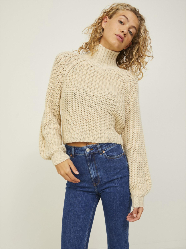 Pull crop col montant kelvy chunky beige femme - Jjxx