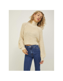 Pull crop col montant kelvy chunky beige femme - Jjxx