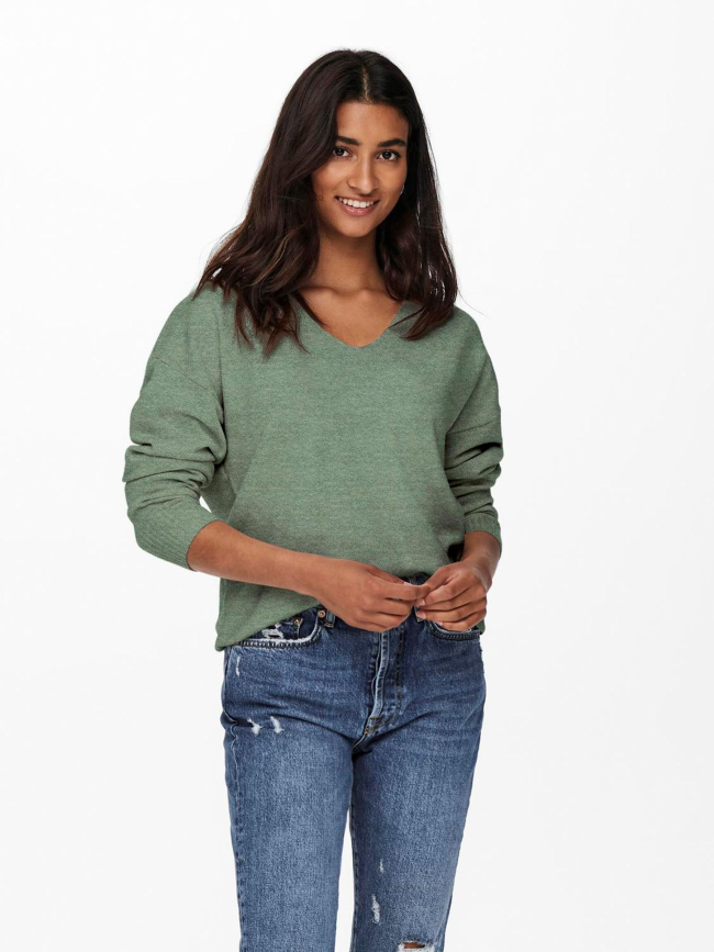 Pull col v rica life vert femme - Only