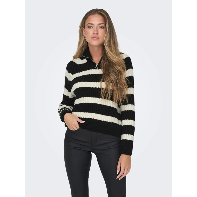 Pull rayé col zippé leise freya blanc/noir femme - Only