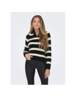 Pull rayé col zippé leise freya blanc/noir femme - Only