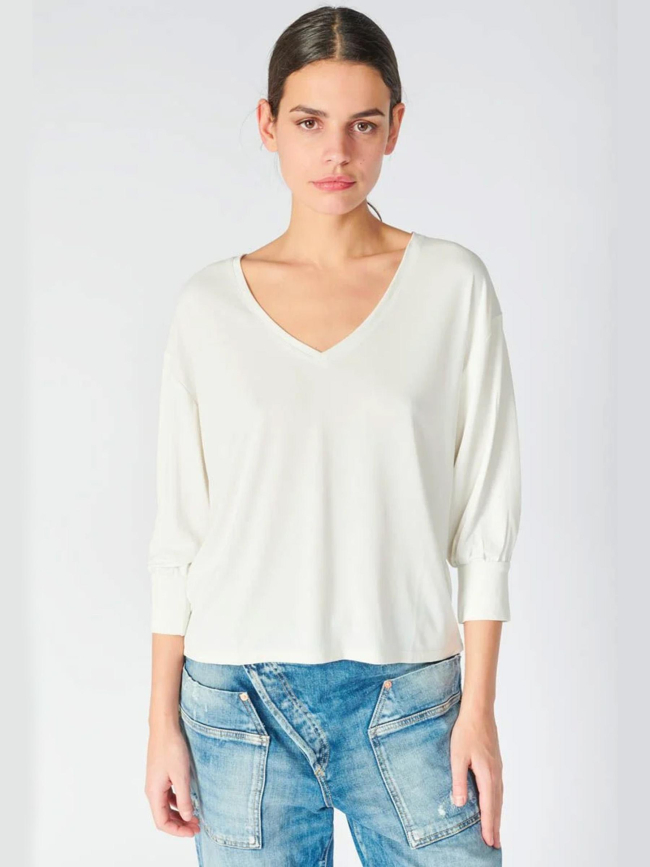 T-shirt manches 3/4 jessie blanc femme - Le Temps Des Cerises