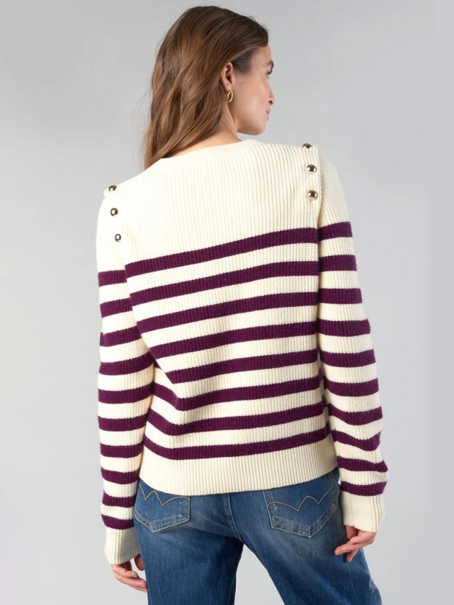 Pull fania à rayures violet crème femme - Le Temps Des Cerises