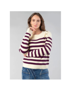 Pull fania à rayures violet crème femme - Le Temps Des Cerises