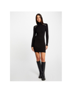 Robe pull ajustée col roulé uni noir femme - Morgan