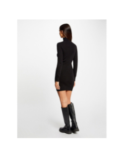 Robe pull ajustée col roulé uni noir femme - Morgan