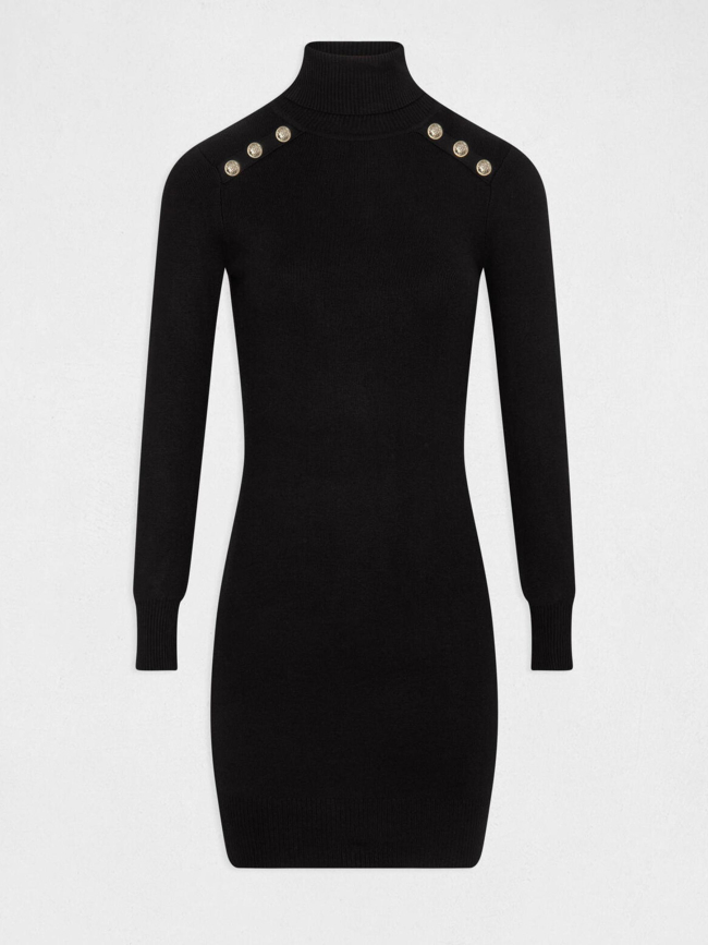 Robe pull ajustée col roulé uni noir femme - Morgan