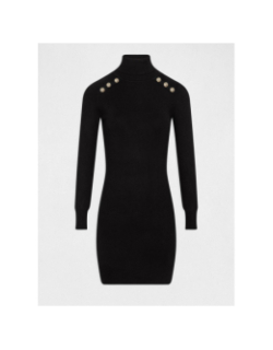 Robe pull ajustée col roulé uni noir femme - Morgan