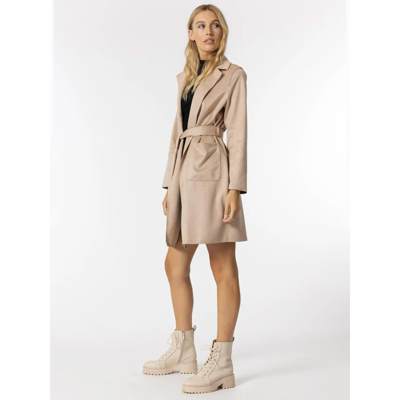 Manteau suedine ceinture engine beige femme - Tiffosi