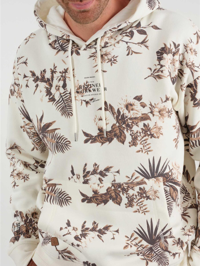 Sweat à capuche motif floral crush naturel homme - Deeluxe