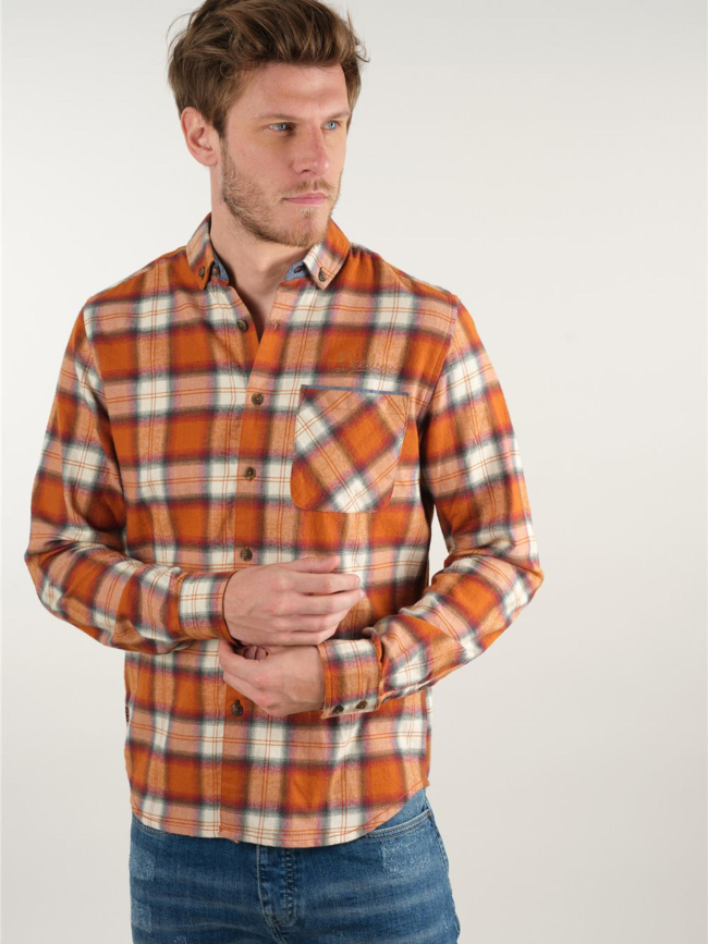 Chemise à carreaux reese orange homme - Deeluxe