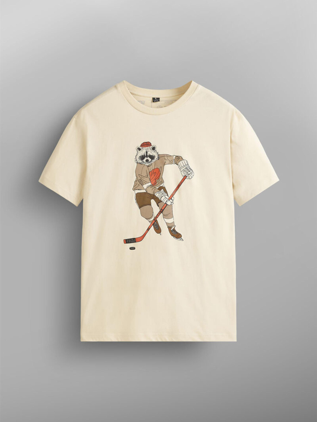 T-shirt raton laveur hockey beige homme - Picture