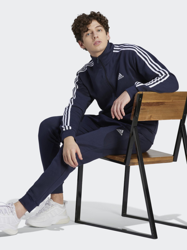 Ensemble veste zippé jogging 3 stripes bleu homme - Adidas