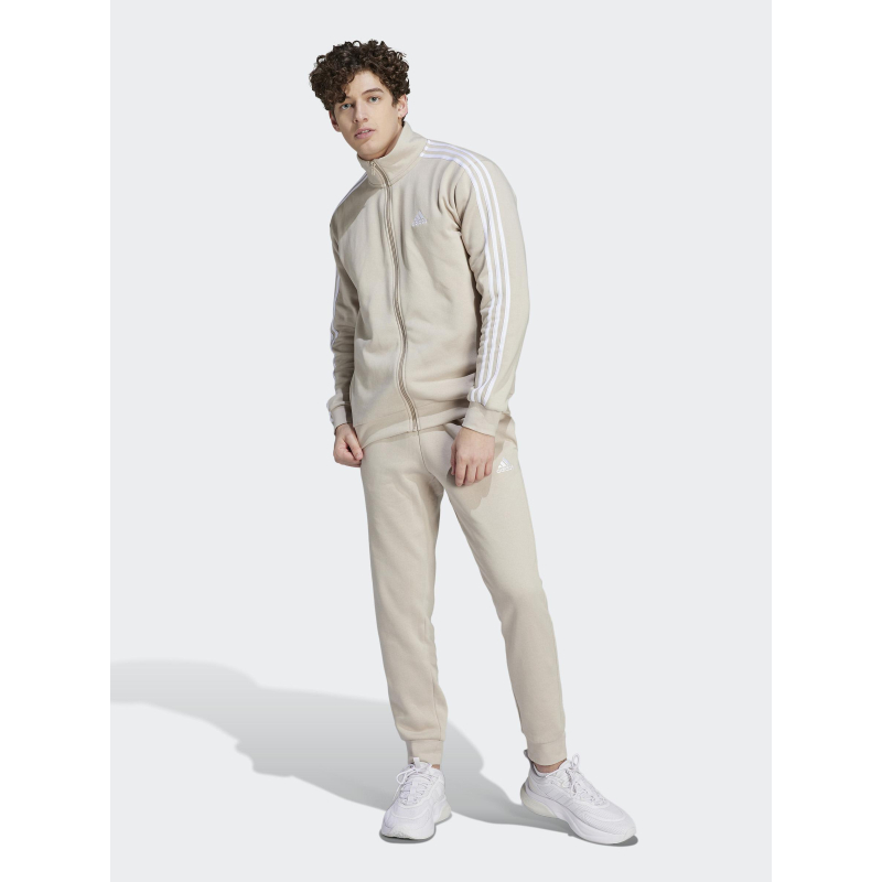 Ensemble veste zippé jogging 3 stripes beige homme - Adidas