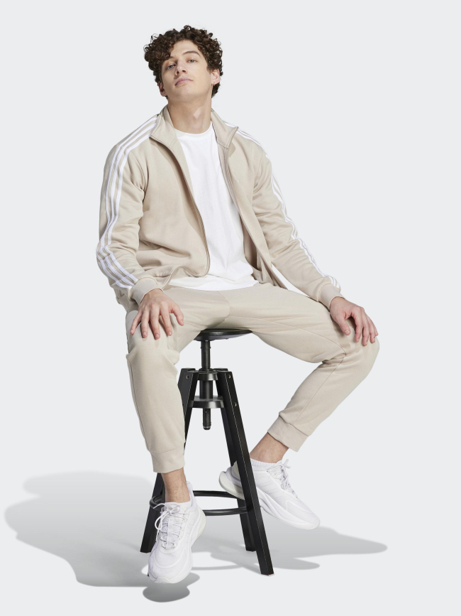 Ensemble veste zippé jogging 3 stripes beige homme - Adidas