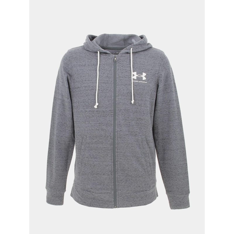 Sweat à capuche zippé rival terry gris homme - Under Armour