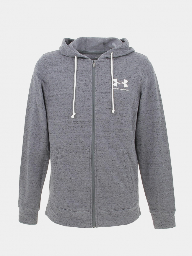 Sweat à capuche zippé rival terry gris homme - Under Armour