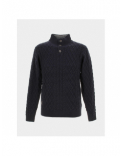 Pull texturé 1/4 bouton uni bleu marine homme - RMS 26