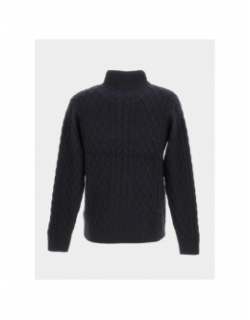 Pull texturé 1/4 bouton uni bleu marine homme - RMS 26