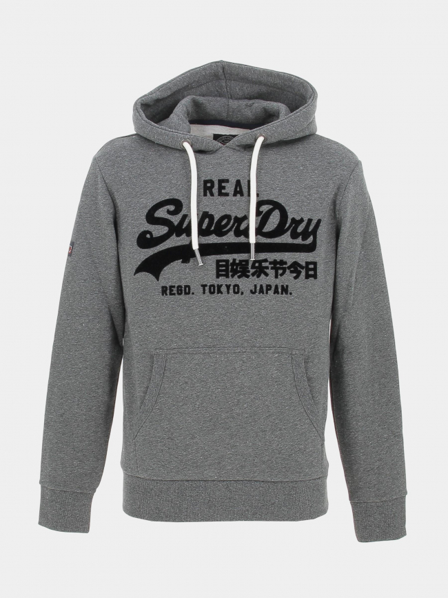 Sweat à capuche tonal logo gris anthracite homme - Superdry