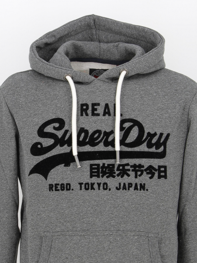 Sweat à capuche tonal logo gris anthracite homme - Superdry