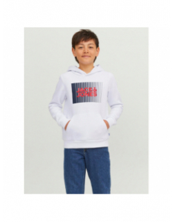 Sweat à capuche corp logo rayures blanc enfant - Jack & Jones