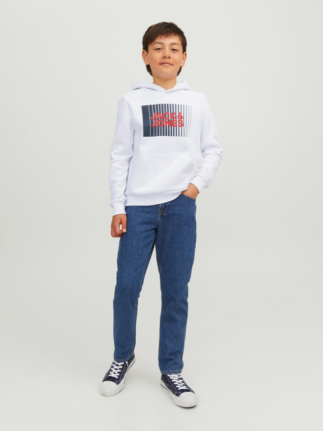 Sweat à capuche corp logo rayures blanc enfant - Jack & Jones