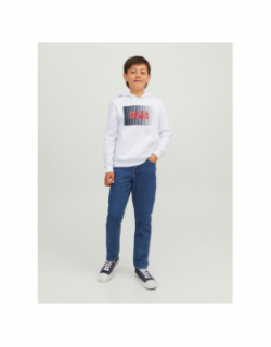 Sweat à capuche corp logo rayures blanc enfant - Jack & Jones