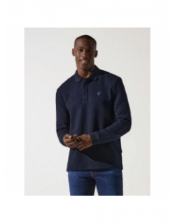 Polo manches longues giclo nid d'abeille bleu homme - Izac