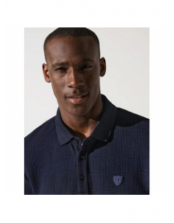 Polo manches longues giclo nid d'abeille bleu homme - Izac