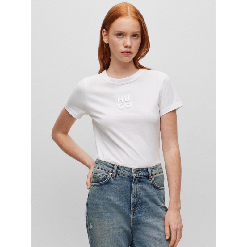 T-shirt uni embossé blanc femme - Hugo