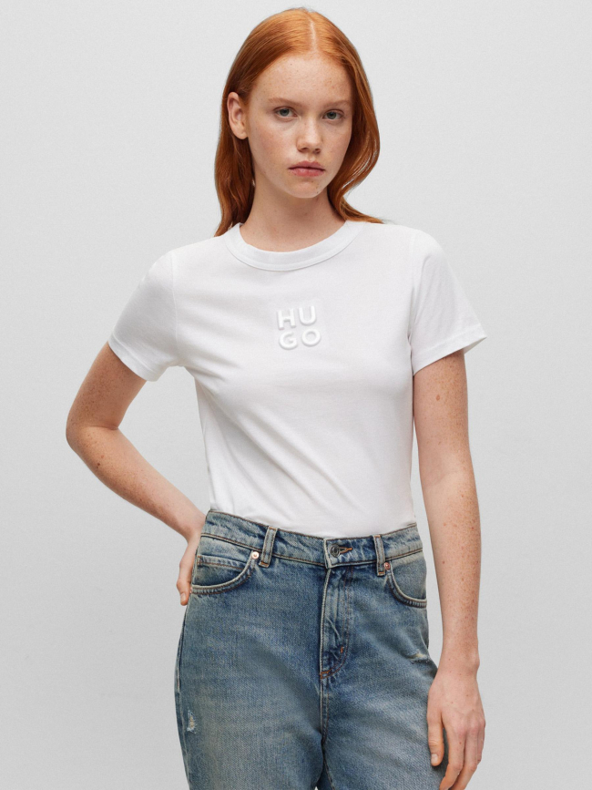 T-shirt uni embossé blanc femme - Hugo