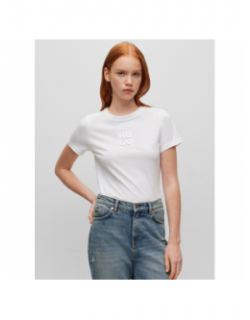 T-shirt uni embossé blanc femme - Hugo