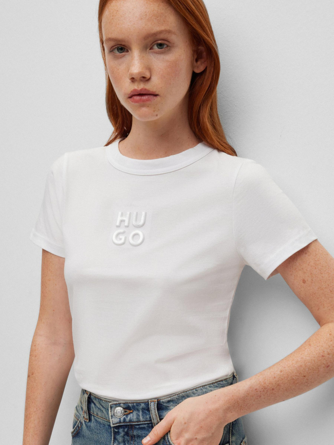 T-shirt uni embossé blanc femme - Hugo