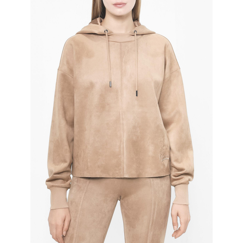 Sweat à capuche en suédine zorina beige femme - Guess