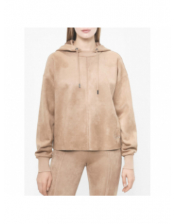 Sweat à capuche en suédine zorina beige femme - Guess