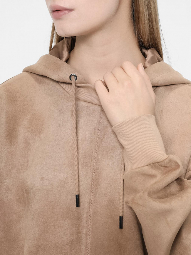 Sweat à capuche en suédine zorina beige femme - Guess